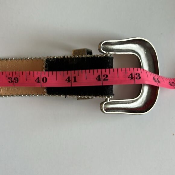 Guess Black Suede Studded Western Style Belt Silver Buckle Size Large - Picture 9 of 9